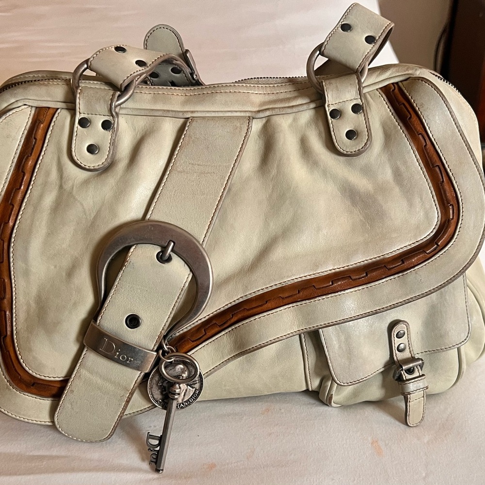 Dior Cream and Brown Leather Handbag